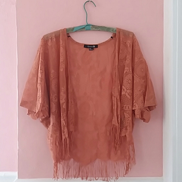 Forever 21 lace orange shawl with fringe - Picture 1 of 4